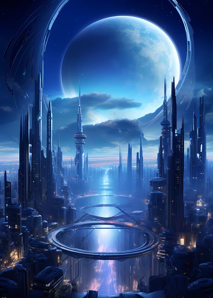 Futuristic City Moon Night