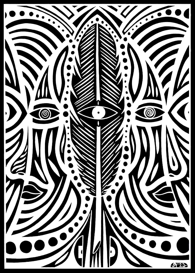 Surreal feather and eyes