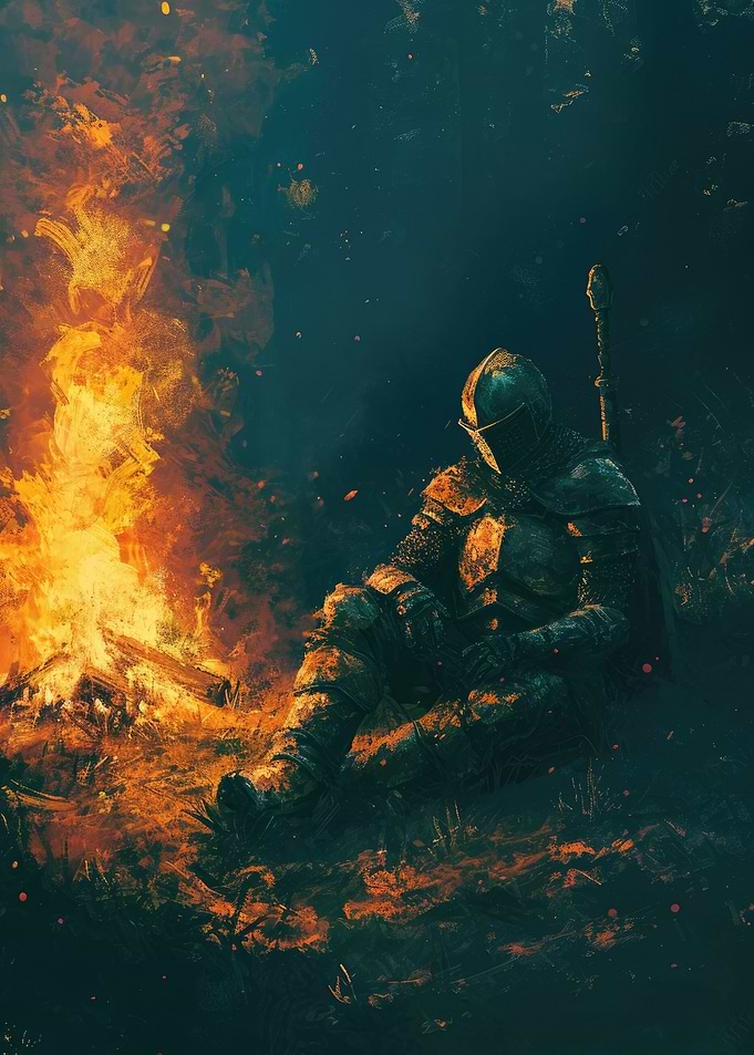 Knight resting at Bonfire
