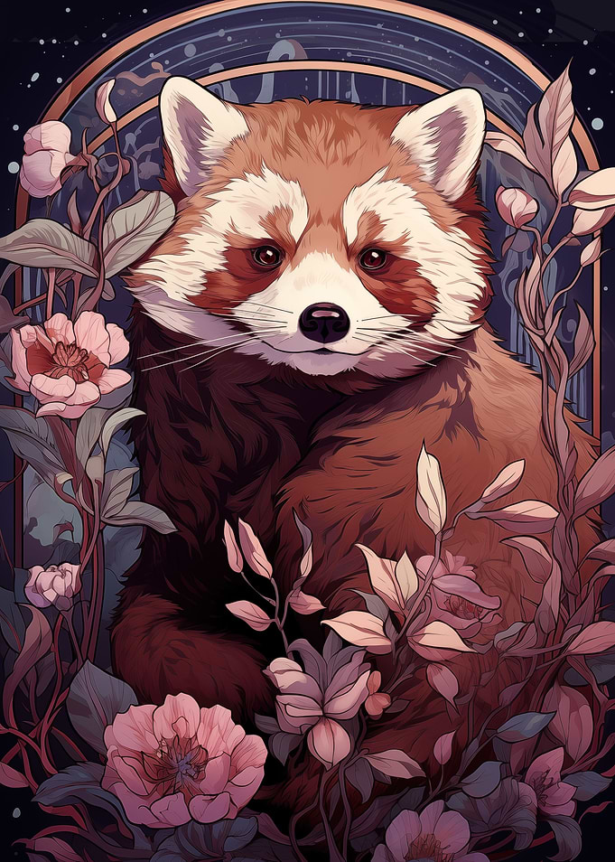 Red Panda Art Nouveau