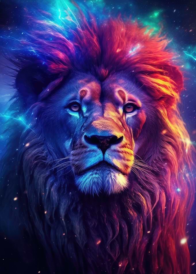 Lion Night Galaxy Aurora