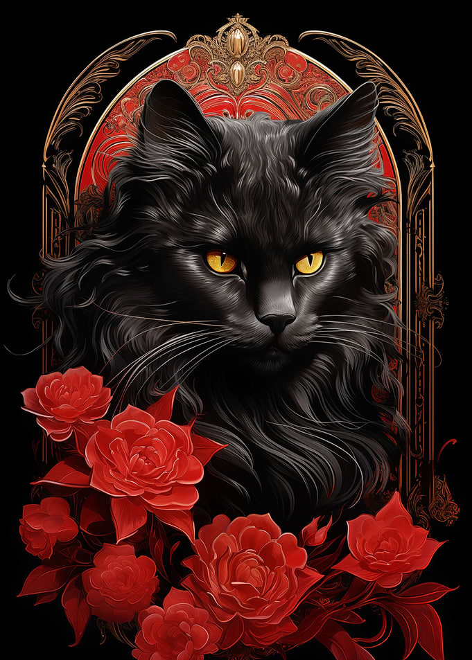 Maine Coon cat with flower