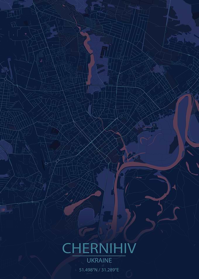 Chernihiv Ukraine Blue Map