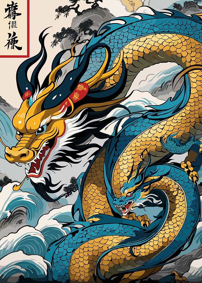 Water Dragon in waves