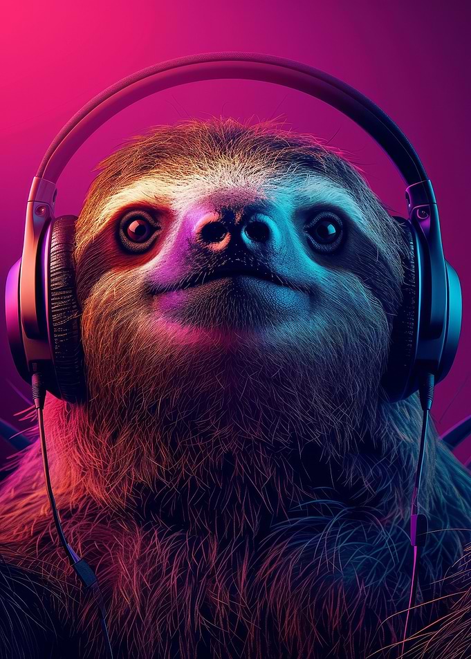 Sloth With Headphones