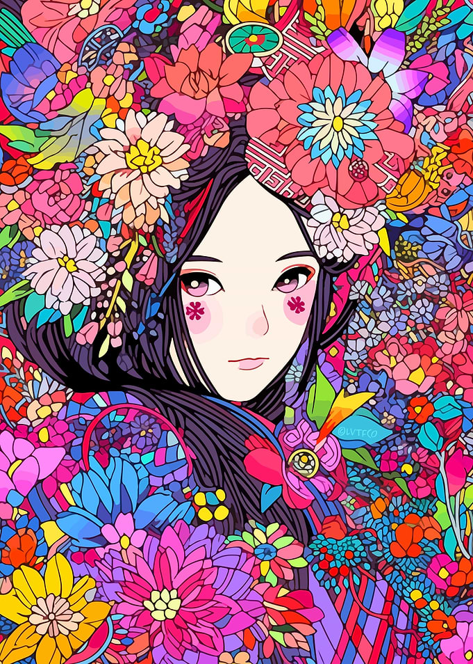 Anime Lofi Kimono Girl Art