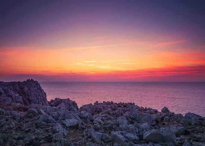 Pink sunset on the island