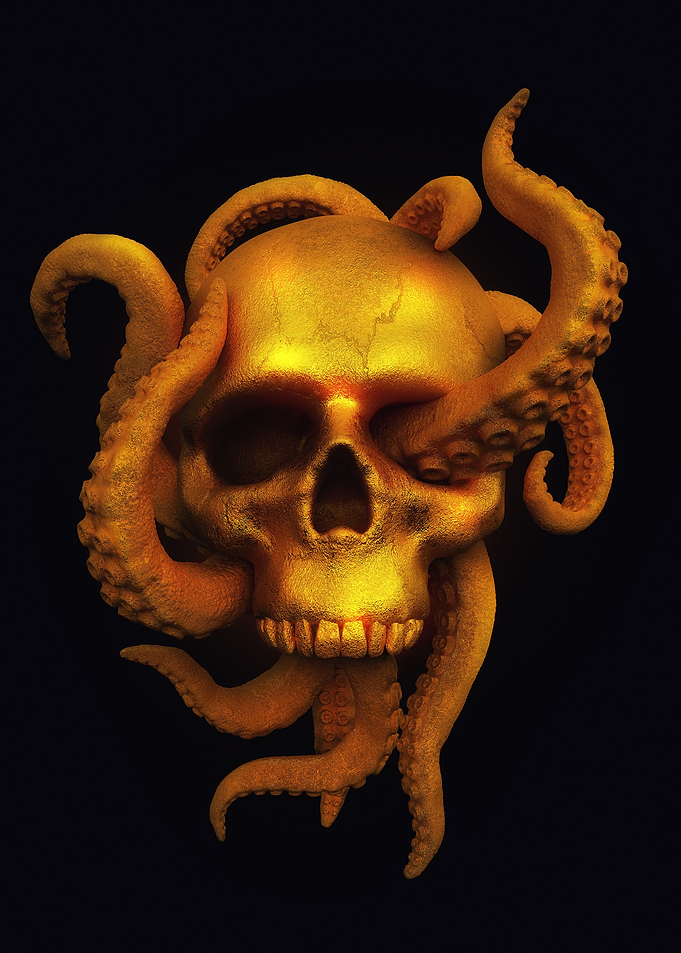 Golden human skull