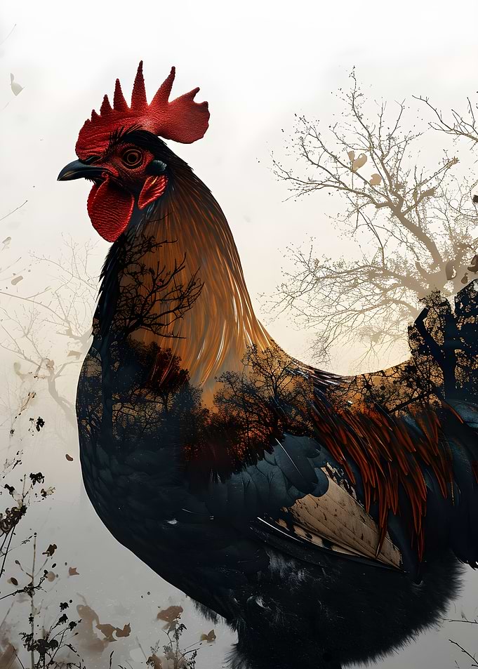 Rooster Double Exposure