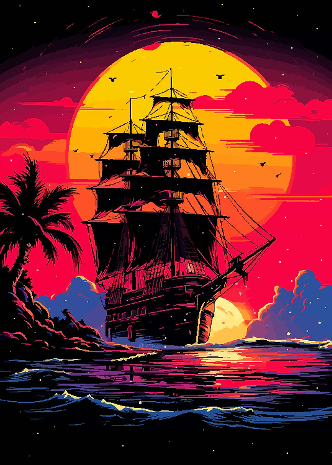 Retro Synth Ship Pixel Art