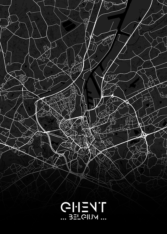 Ghent City Map Black