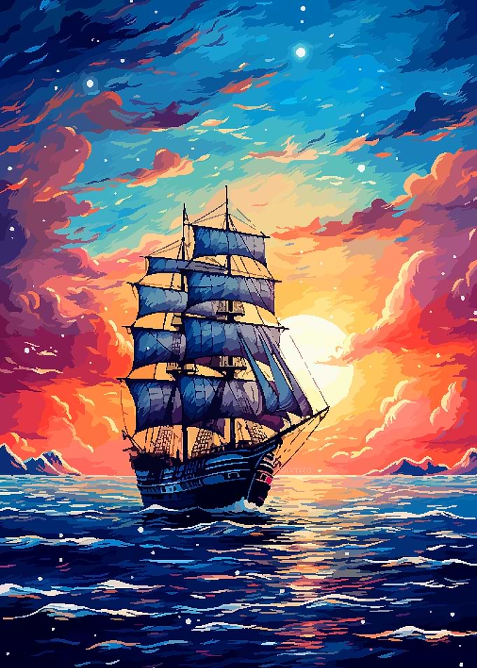 Pirate Ship Retro Pixel