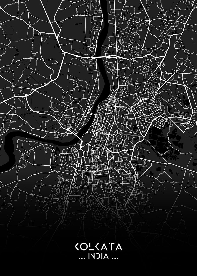 Kolkata City Map Black