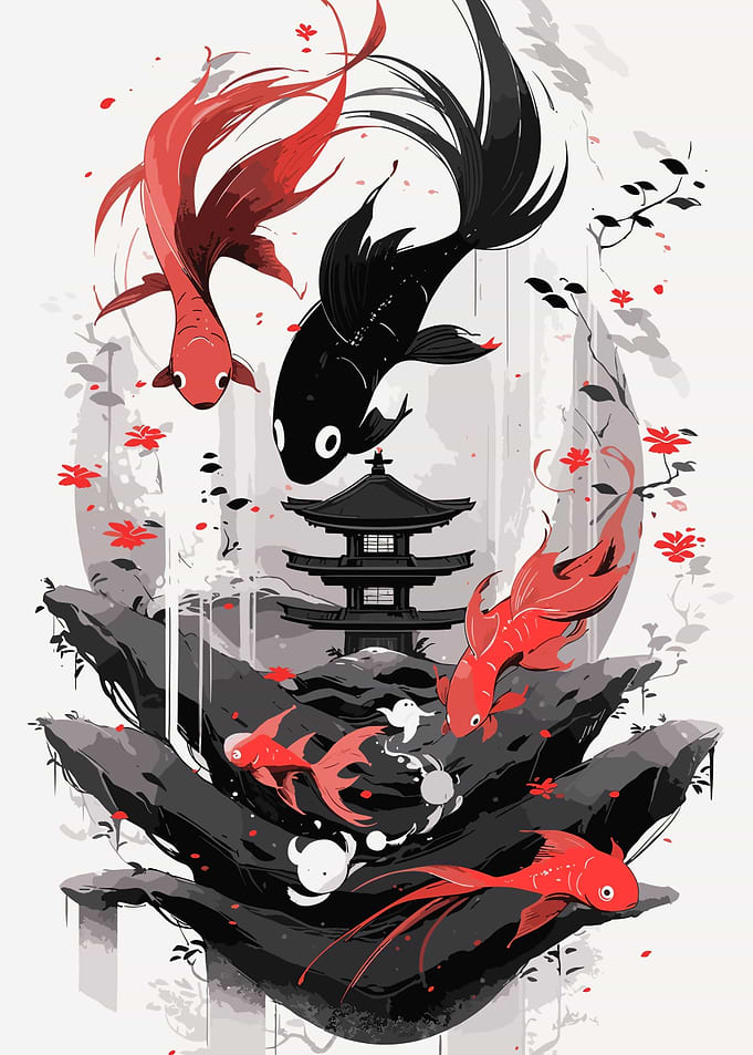 Japanese Red Black Koi