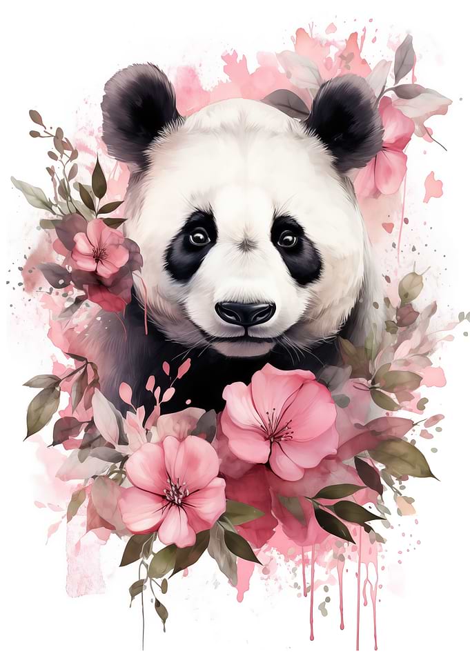 Panda with Flowers