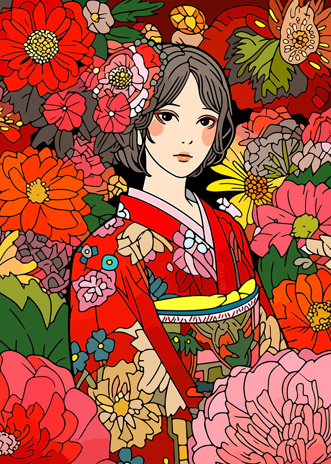 Girl Kimono Sakura Art