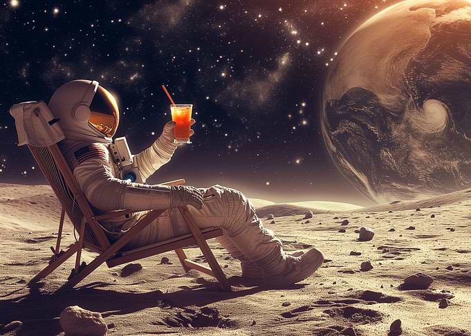 Astronaut Sunbathing Moon