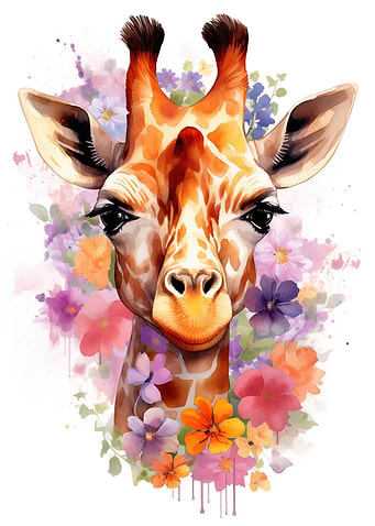 Giraffe with Flowers