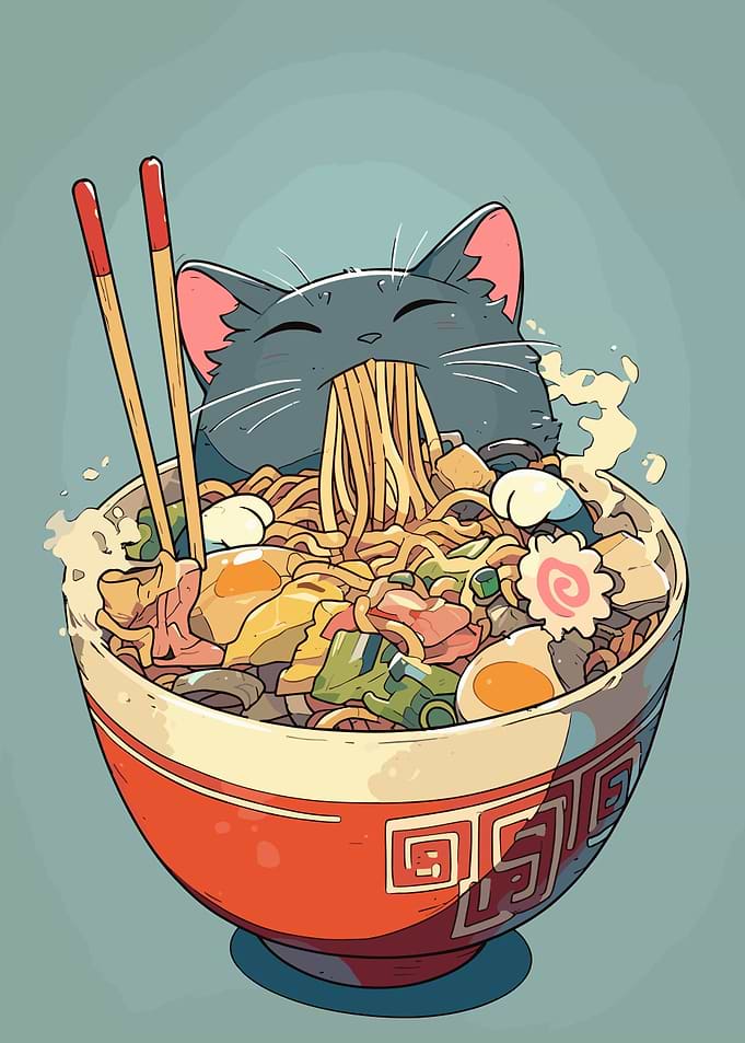Ramen Noodle Anime Cat