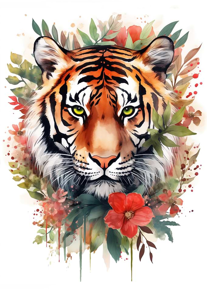 Tiger with Flowers