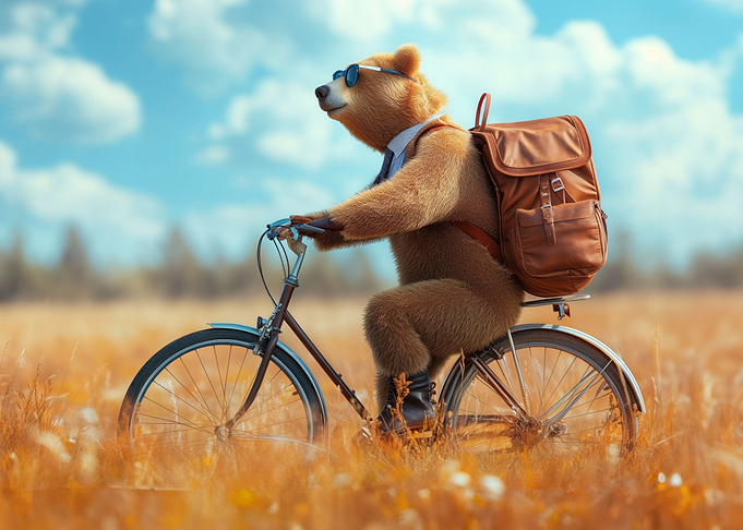Bear hipster on bicycle