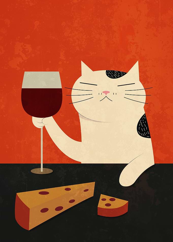 Cat Drinking Wine
