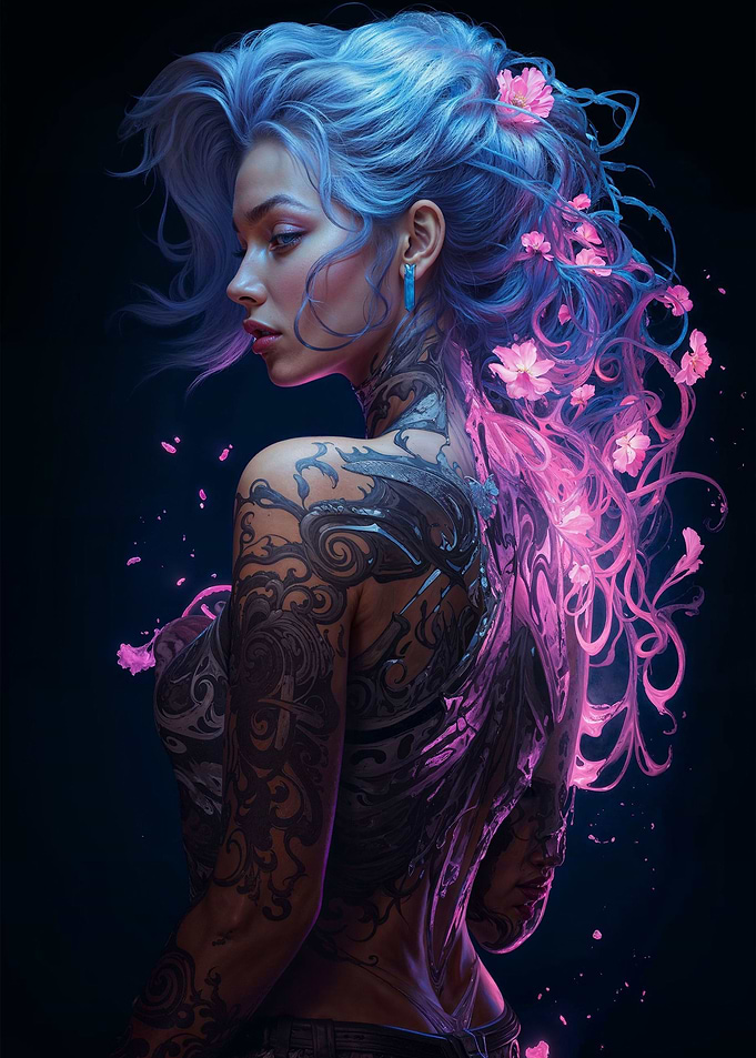 Sexy Floral Neon Girl