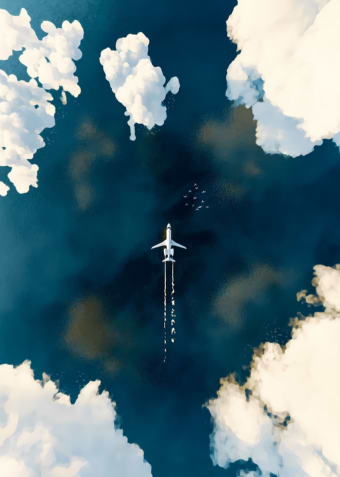 Plane Flying Ocean Clouds