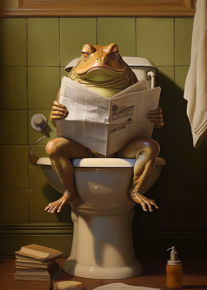 Frog on Toilet Newspaper