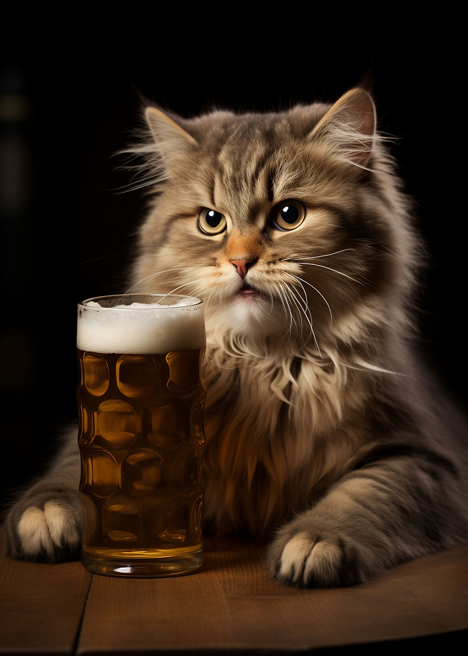 Cat Drinking a Beer