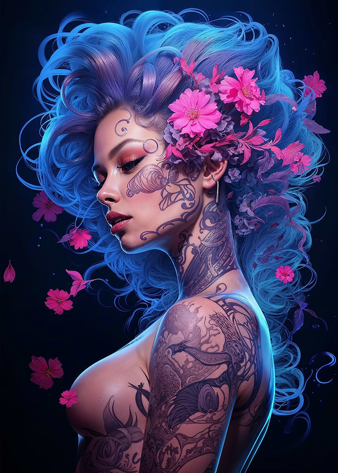 Sexy Floral Neon Girl