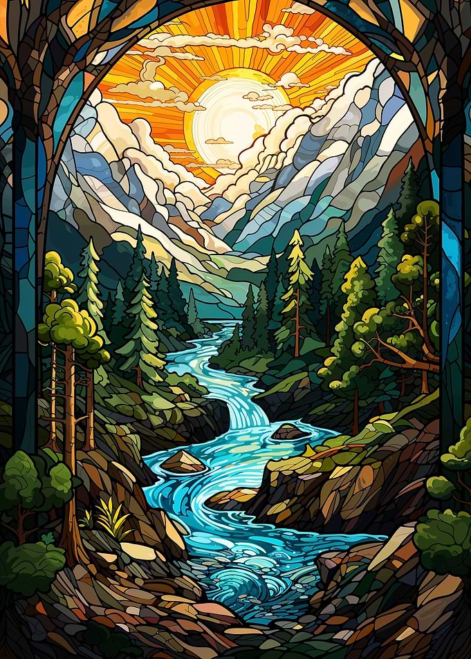 Surreal sunset waterfall