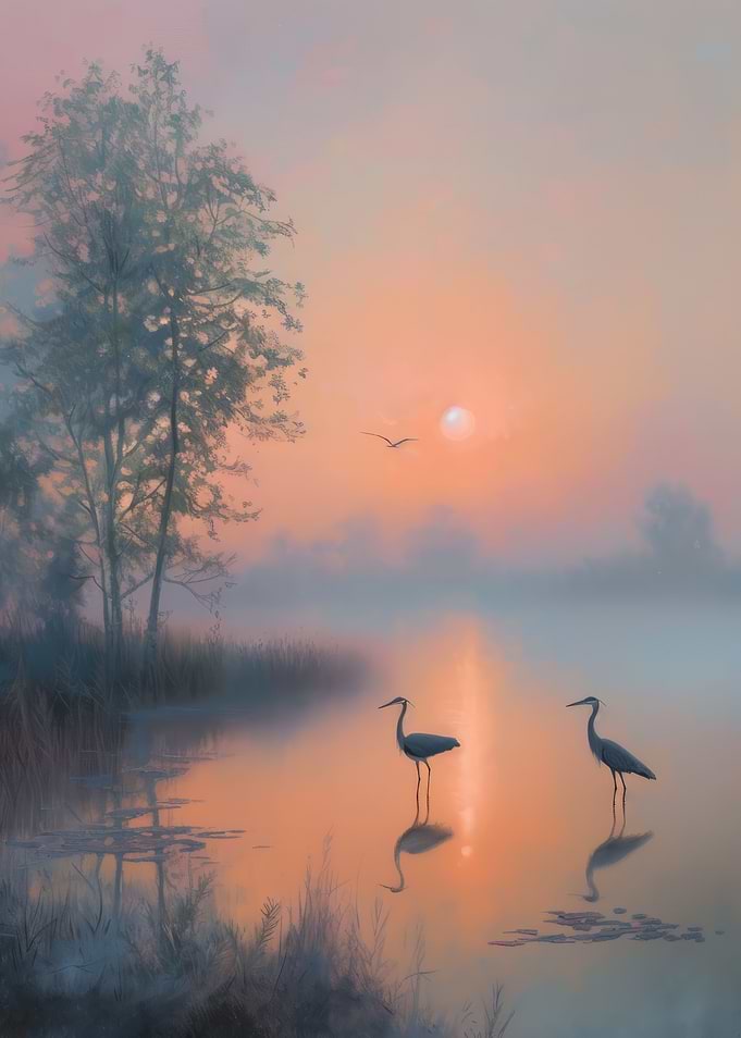 Foggy Morning Herons