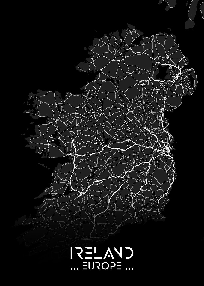 Ireland City Map Black