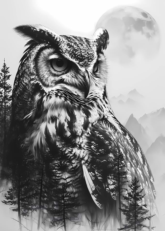 Owl Double Exposure Nature
