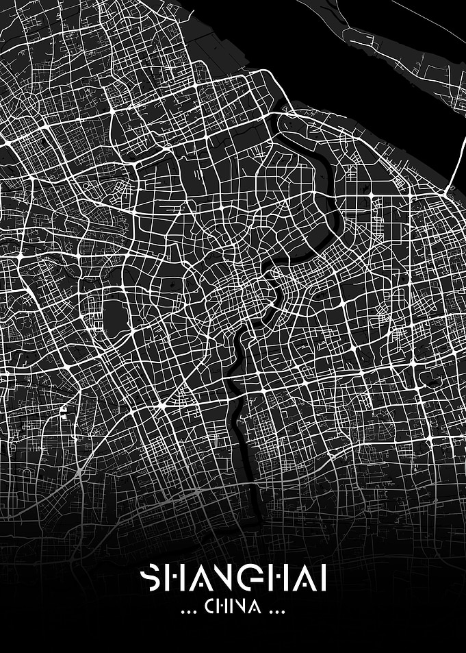 Shanghai City Map Black