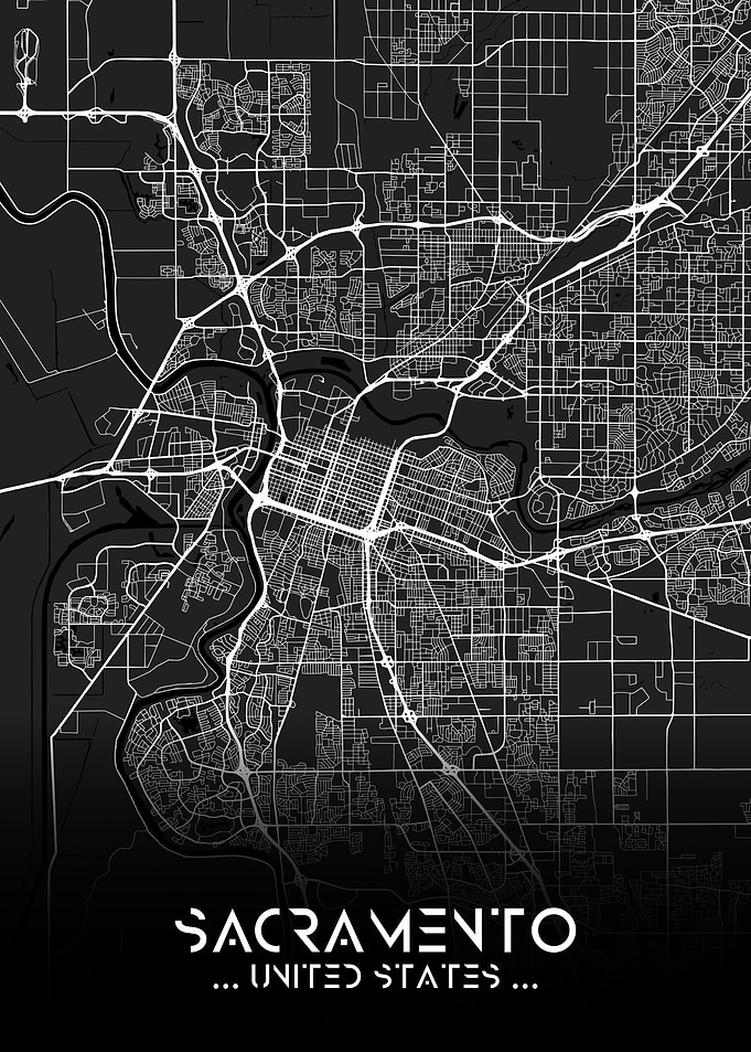 Sacramento City Map Black