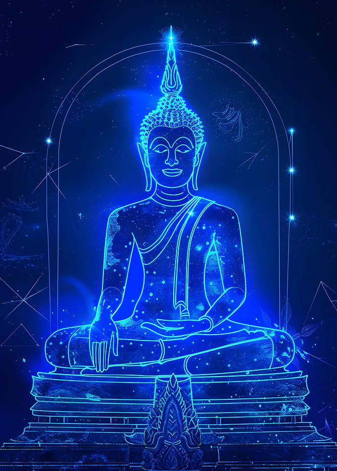 Neon Blue Thailand Buddah