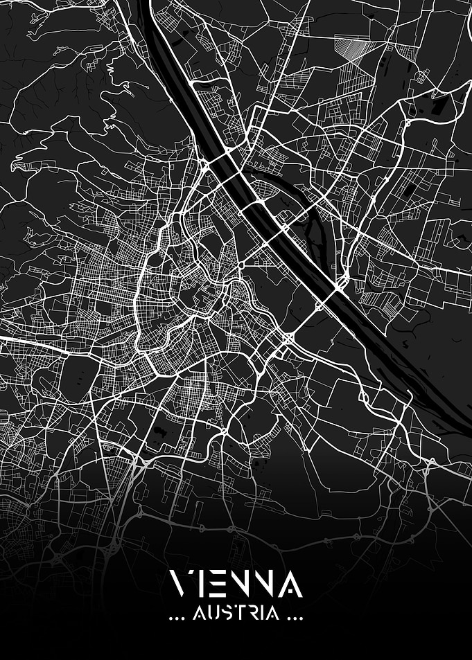 Vienna City Map Black