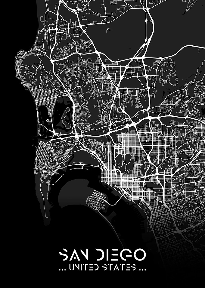 San Diego City Map Black