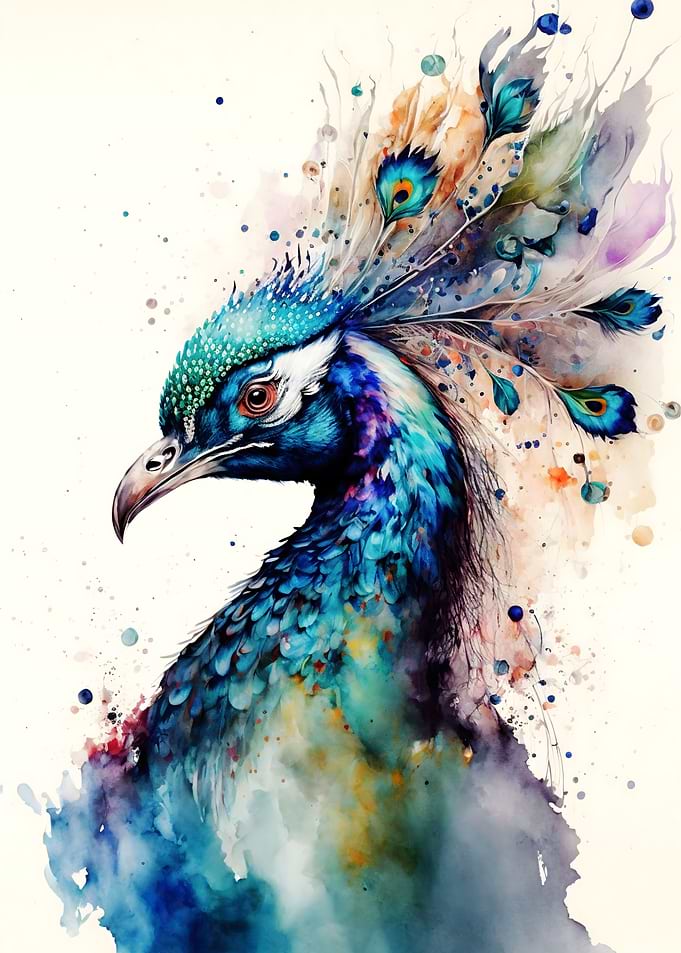 Peacock in watercolor
