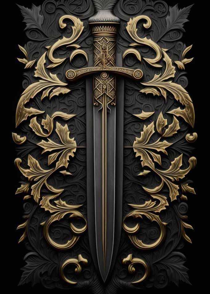 Sword Gold Relief Deco