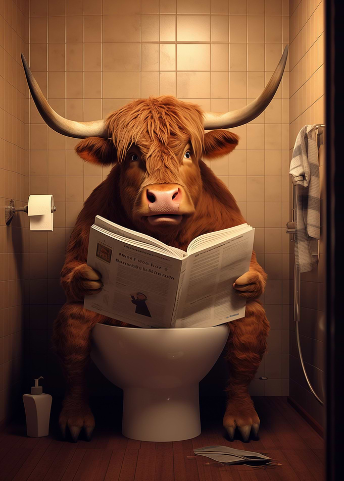 Highland Cow on the Toilet