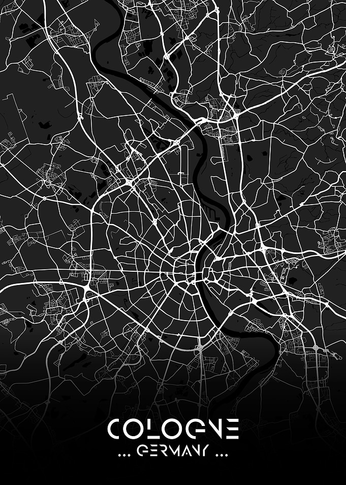 Cologne City Map Black