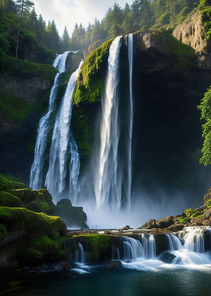 Waterfall in Forest Nature
