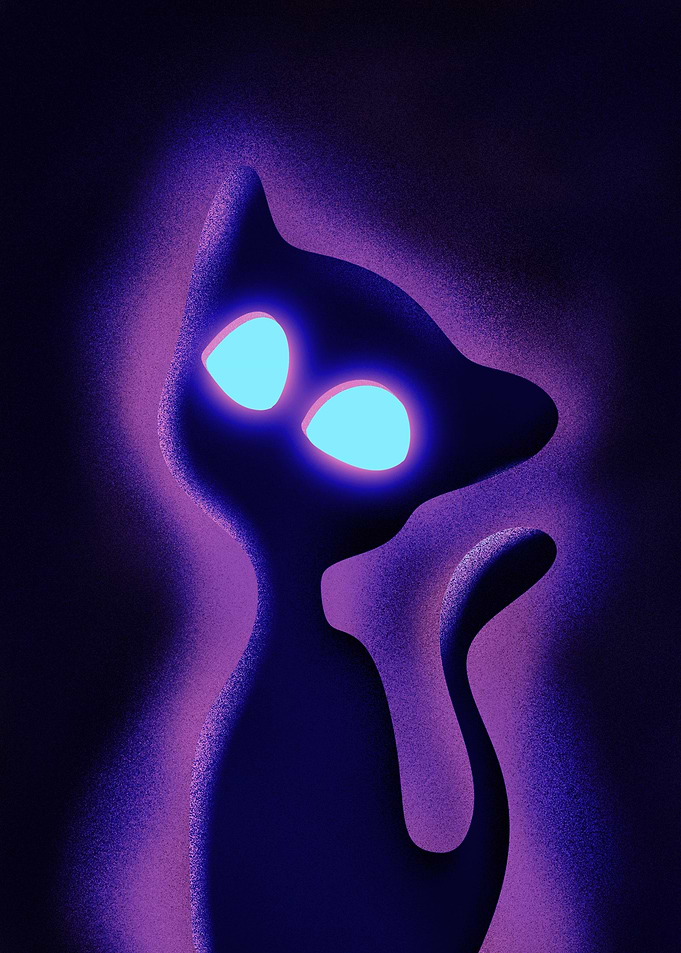 Neon spooky ghost cat
