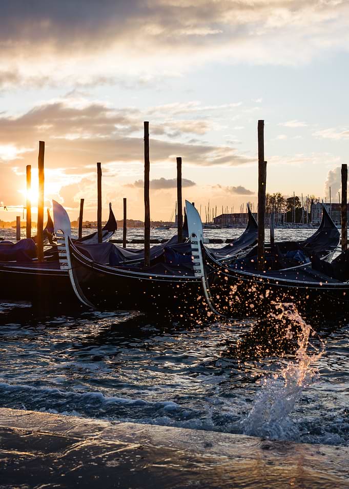 Gondolas sunrise Venice