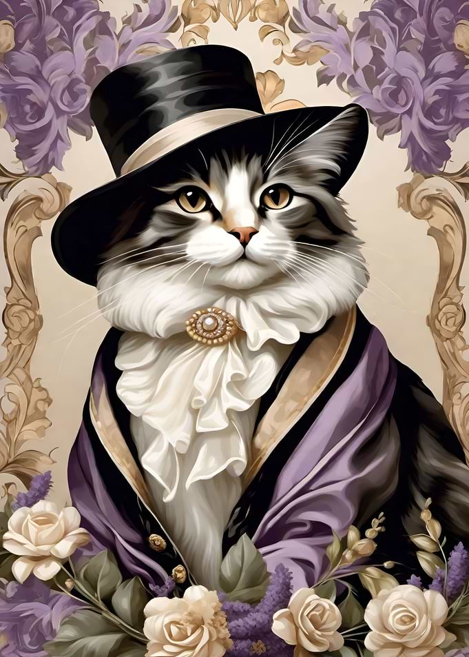 Elegant Victorian Cat Art