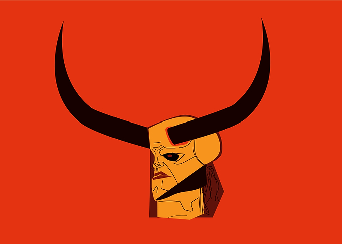 Skull with horns hand dra