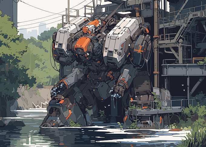 Fantasy Anime Resting Mech